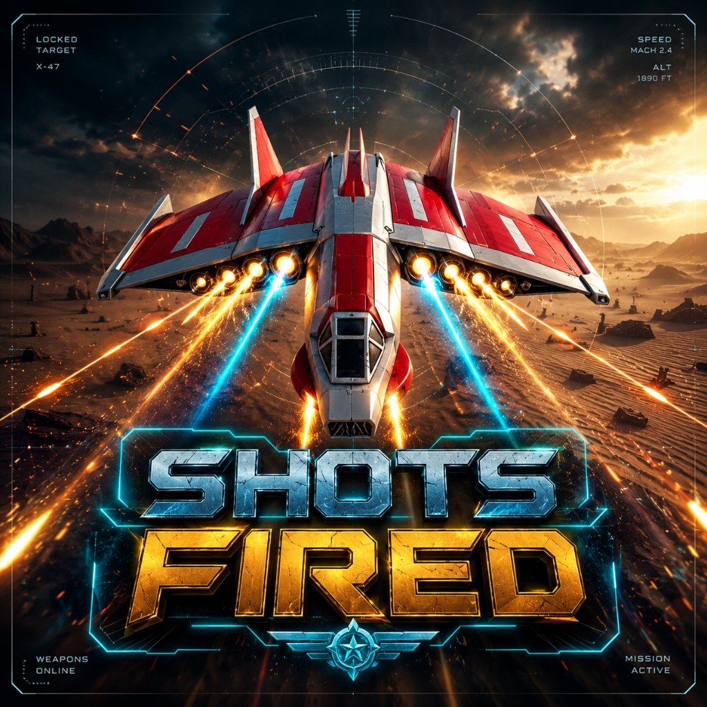 SHOTS FIRED game artwork featuring a fighter aircraft